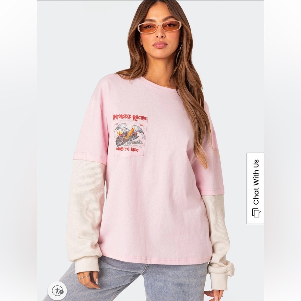 Edikted Racing Oversized Layered T-Shirt 🔥 💖🖤 🏍️ - Picture 2 of 13